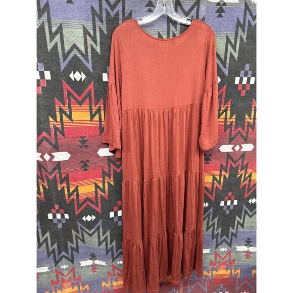 Natural Life Maxi Tiered Dress Rust Terracotta V-Neck XS/S Flare Boho Hippie - Picture 6 of 6